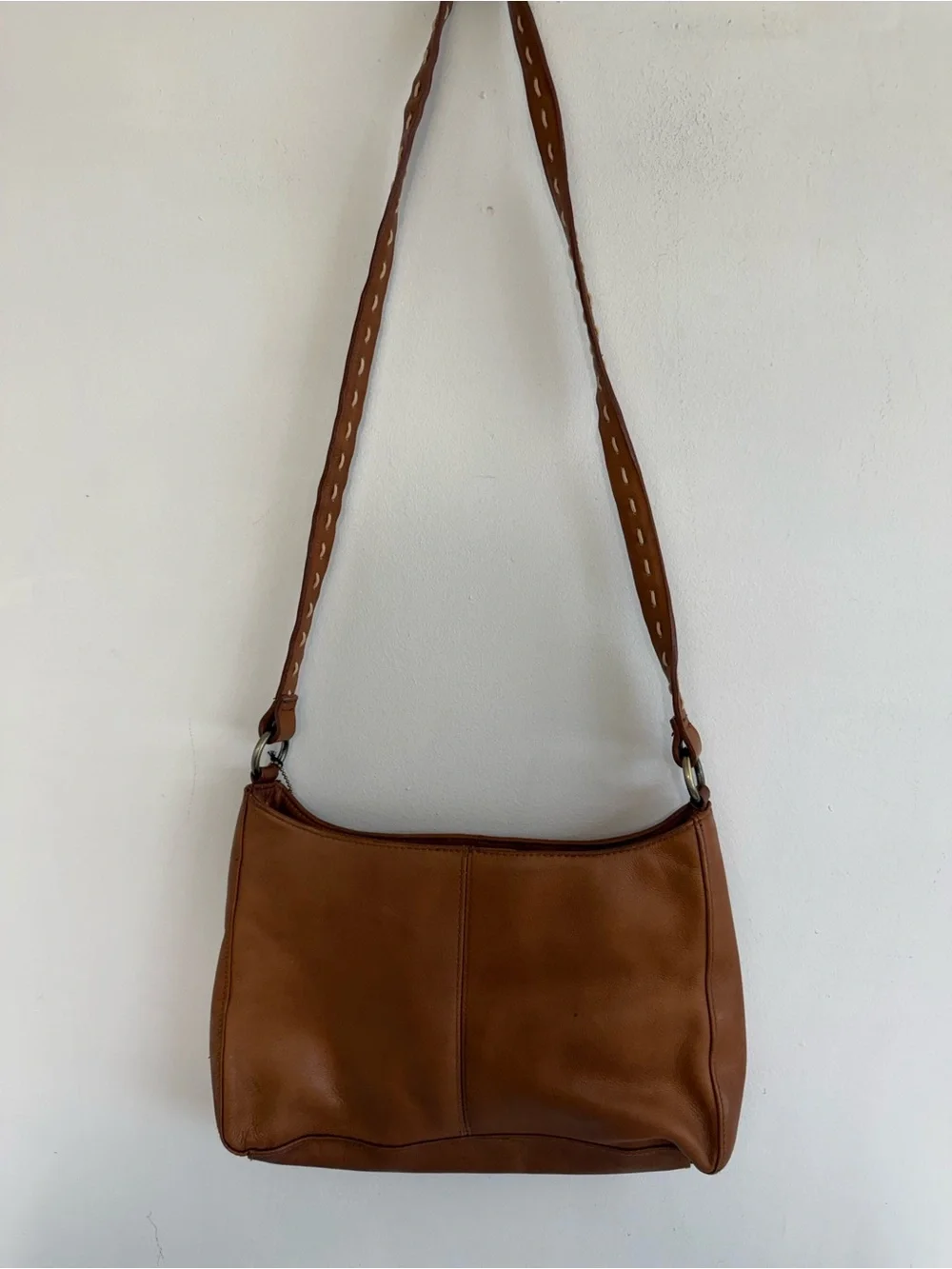 Covington Brown Leather Shoulder Bag with Stitch Detail